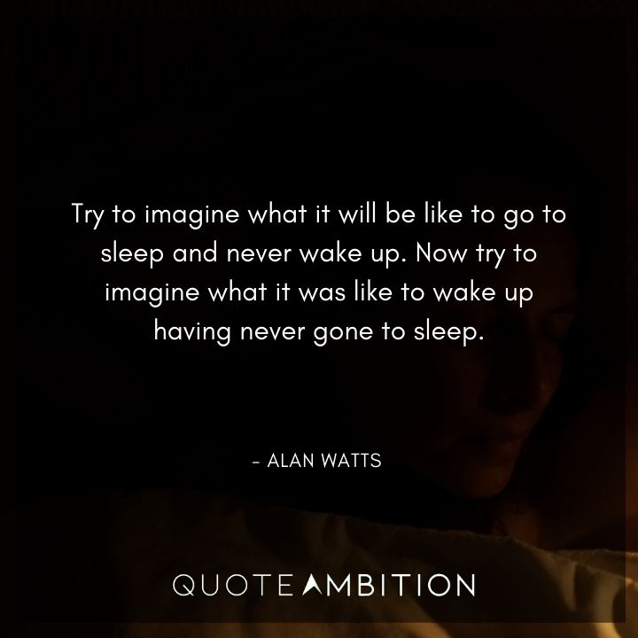 Alan Watts Quote - Try to imagine what it will be like to go to sleep and never wake up.