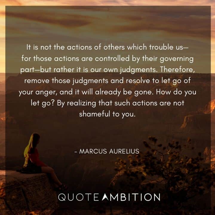 Marcus Aurelius Quote - It is not the actions of others which trouble us, for those actions are controlled by their governing part, but rather it is our own judgments.