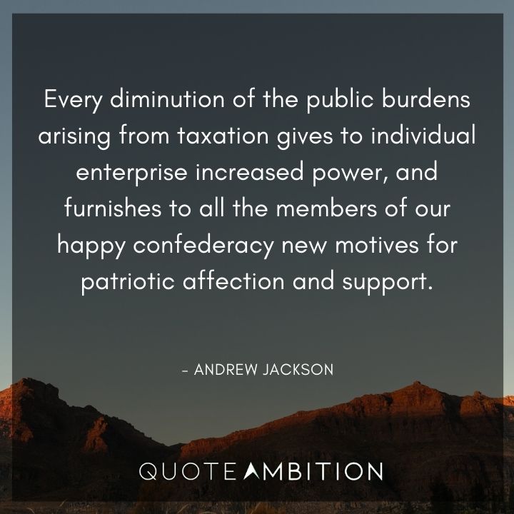 Andrew Jackson Quotes - Every diminution of the public burdens arising from taxation gives to individual enterprise increased power.