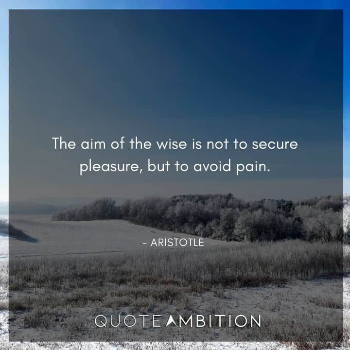 Aristotle Quote - The aim of the wise is not to secure pleasure, but to avoid pain.