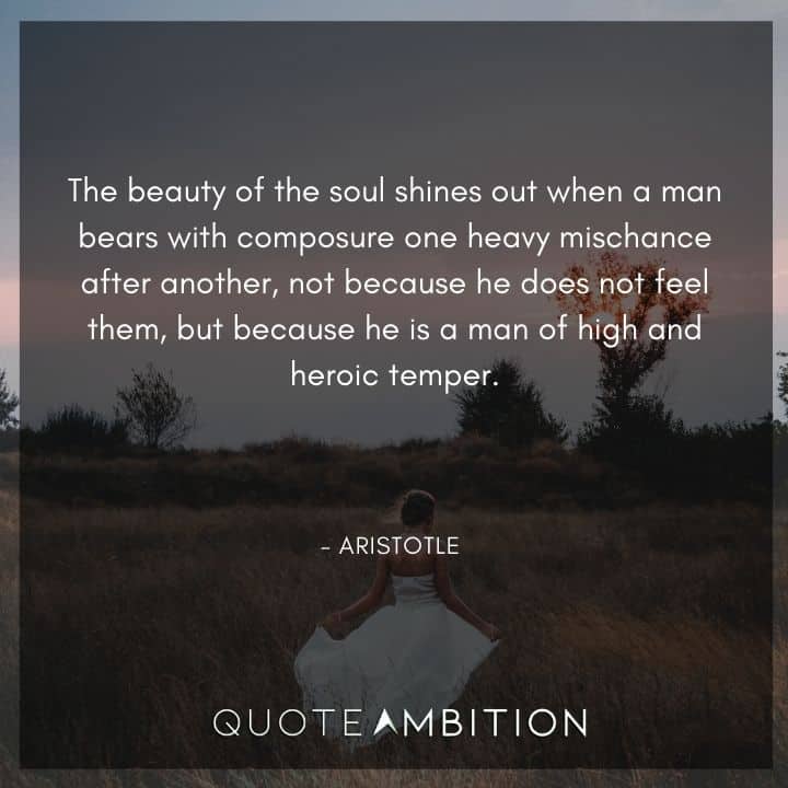 Aristotle Quote - The beauty of the soul shines out when a man bears with composure one heavy mischance after another.