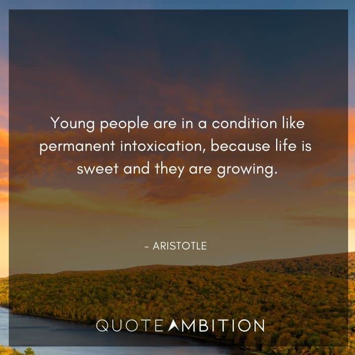 Aristotle Quote - Young people are in a condition like permanent intoxication, because life is sweet and they are growing.