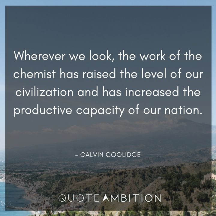 Calvin Coolidge Quotes - The work of the chemist has raised the level of our civilization.