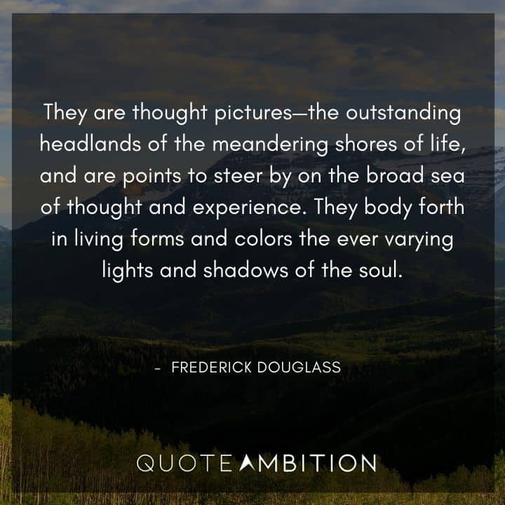 Frederick Douglass Quote - They are thought pictures - the outstanding headlands of the meandering shores of life, and are points to steer by on the broad sea of thought and experience.