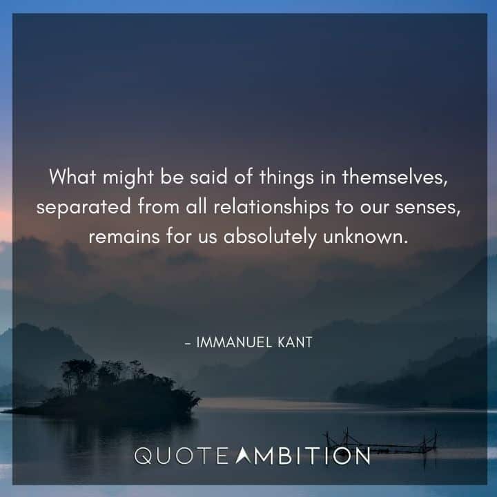 Immanuel Kant Quote - What might be said of things in themselves, separated from all relationships to our senses, remains for us absolutely unknown.
