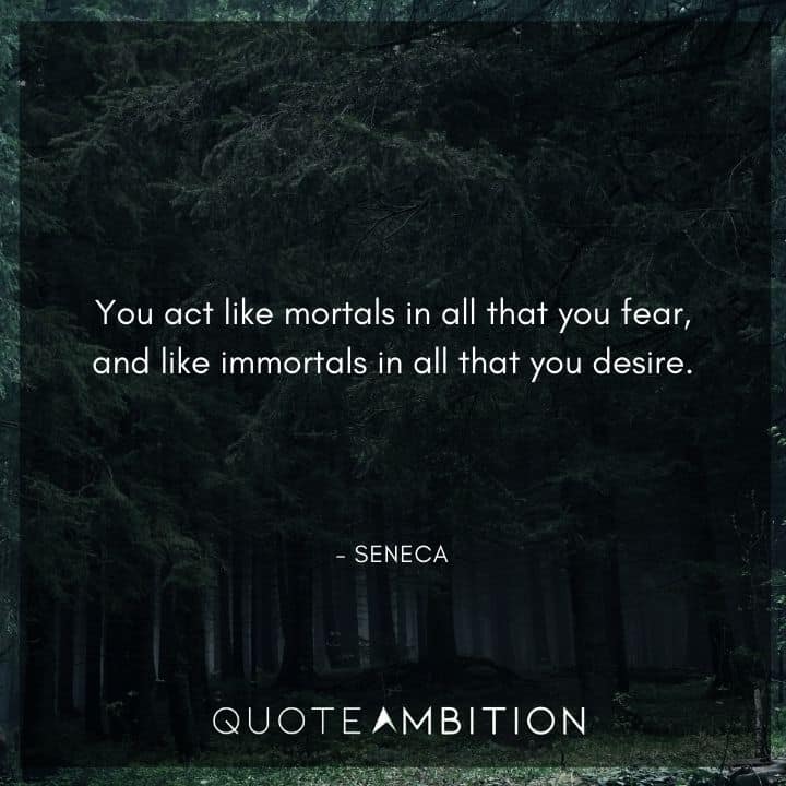 Seneca Quote - You act like mortals in all that you fear, and like immortals in all that you desire.