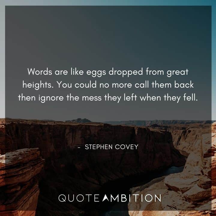 Stephen Covey Quotes - Words are like eggs dropped from great heights.