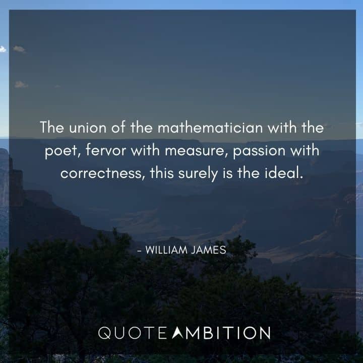 William James Quote - The union of the mathematician with the poet, fervor with measure, passion with correctness, this surely is the ideal.