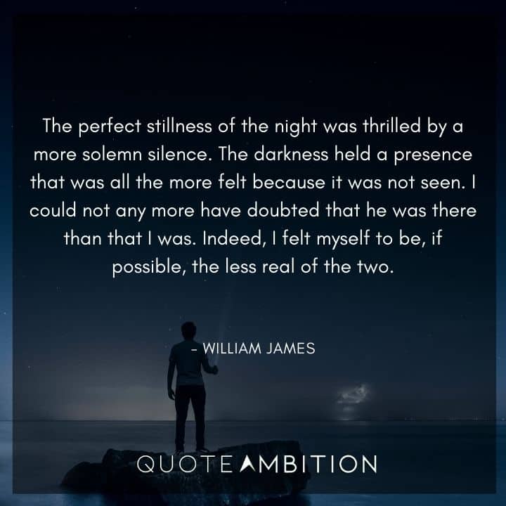 William James Quote - The perfect stillness of the night was thrilled by a more solemn silence.
