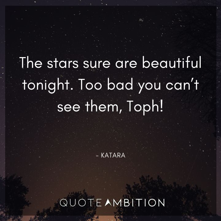 Avatar The Last Airbender Quote - The stars sure are beautiful tonight. Too bad you can't see them, Toph!