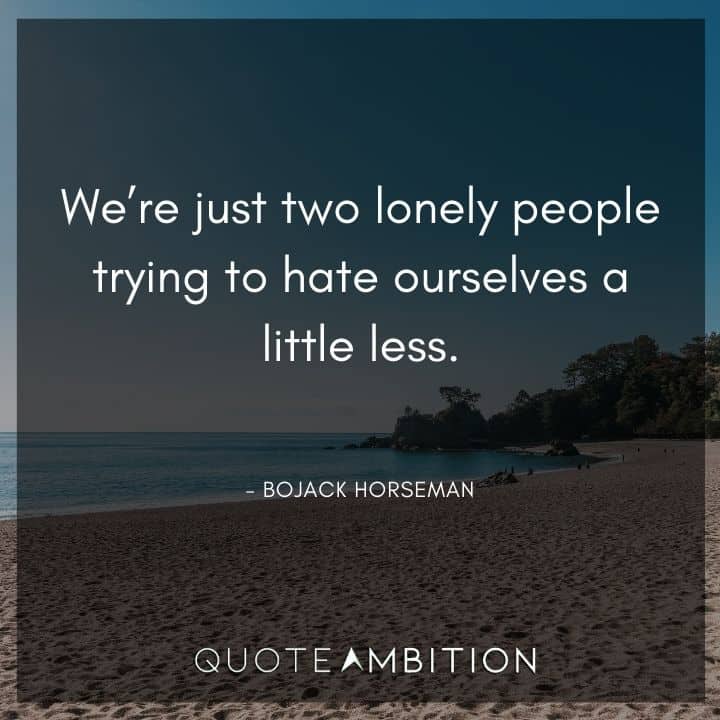 BoJack Horseman Quote - We're just two lonely people trying to hate ourselves a little less.