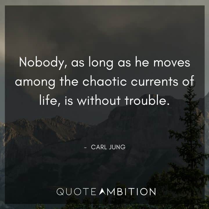 Carl Jung Quote - Nobody, as long as he moves among the chaotic currents of life, is without trouble.