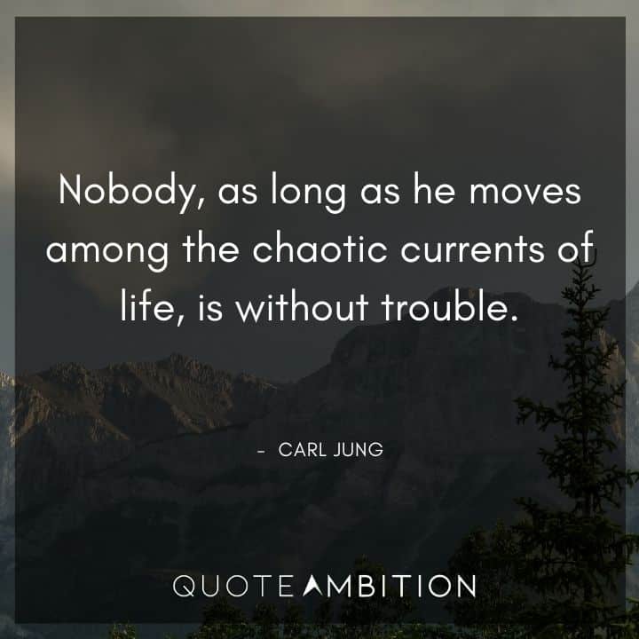 Carl Jung Quote - Nobody, as long as he moves among the chaotic currents of life, is without trouble.