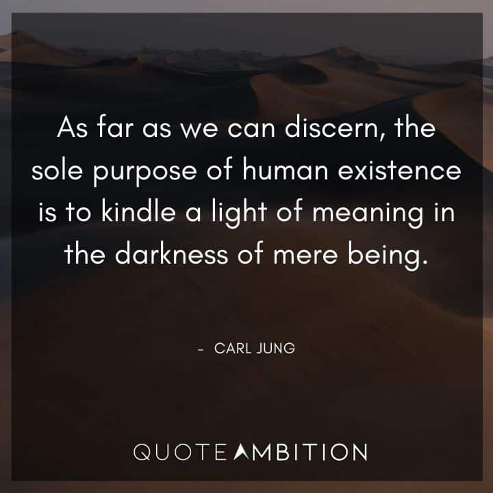 Carl Jung Quote - As far as we can discern, the sole purpose of human existence is to kindle a light of meaning in the darkness of mere being.