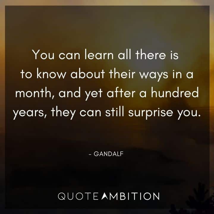Gandalf Quote - You can learn all there is to know about their ways in a month, and yet after a hundred years, they can still surprise you.