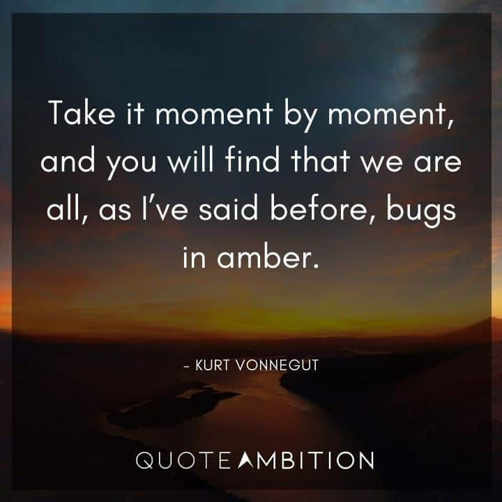 Kurt Vonnegut Quote - Take it moment by moment, and you will find that we are all, as I've said before, bugs in amber.