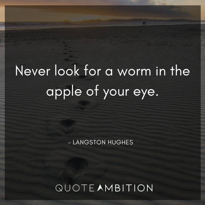 Langston Hughes Quote - Never look for a worm in the apple of your eye.