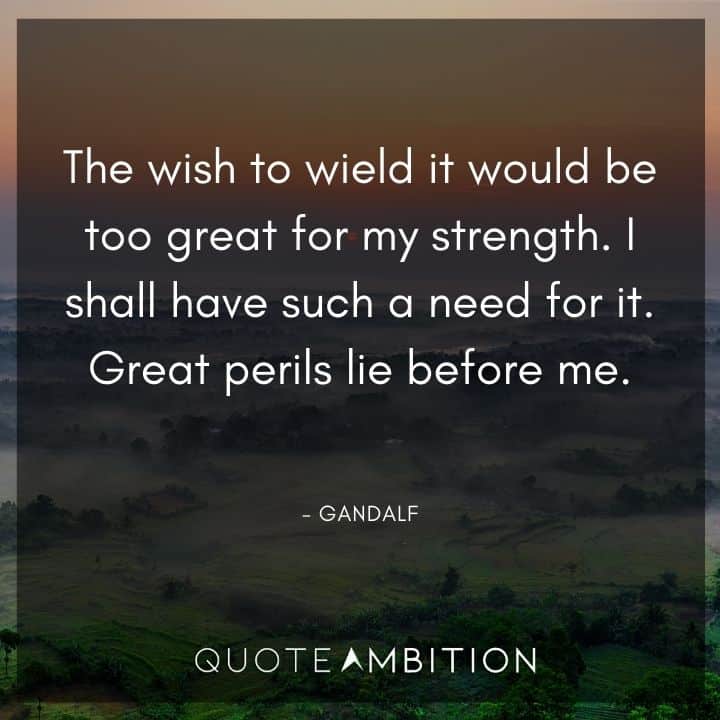 Lord of the Rings Quote - I shall have such a need for it. Great perils lie before me.