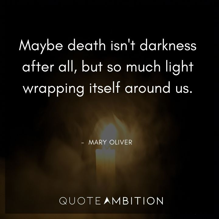 Mary Oliver Quote - Maybe death isn't darkness after all, but so much light wrapping itself around us.