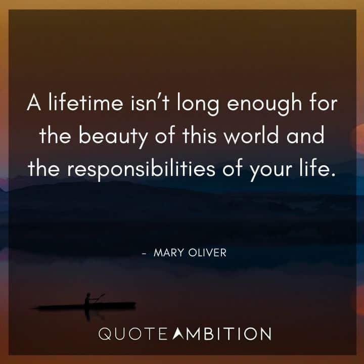 Mary Oliver Quote - A lifetime isn't long enough for the beauty of this world and the responsibilities of your life.