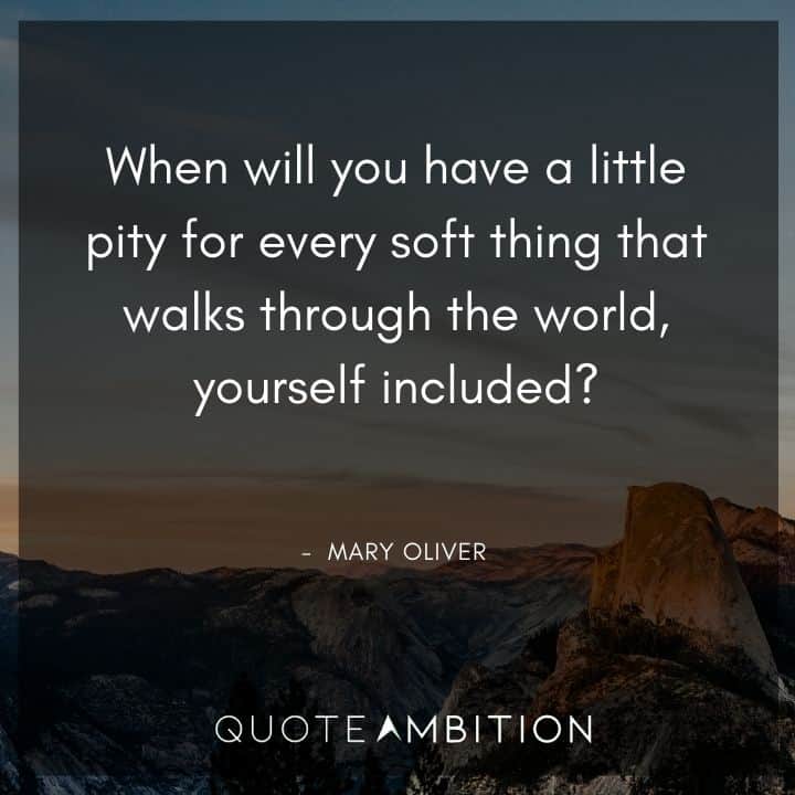 Mary Oliver Quote - When will you have a little pity for every soft thing that walks through the world, yourself included?