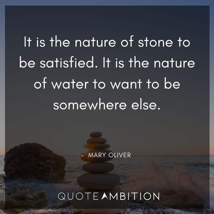 Mary Oliver Quote - It is the nature of stone to be satisfied.