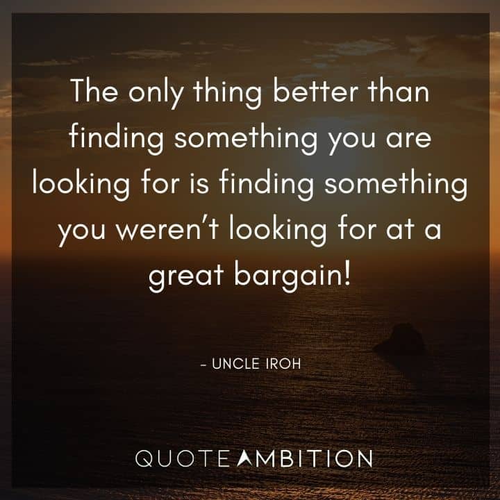 Uncle Iroh Quote - The only thing better than finding something you are looking for is finding something you weren't looking for at a great bargain!