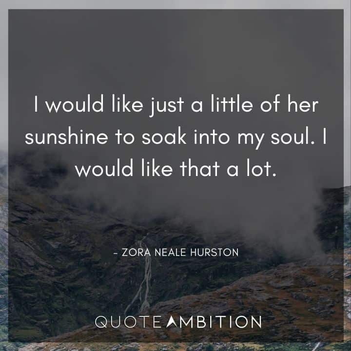 Zora Neale Hurston Quote - I would like just a little of her sunshine to soak into my soul. 