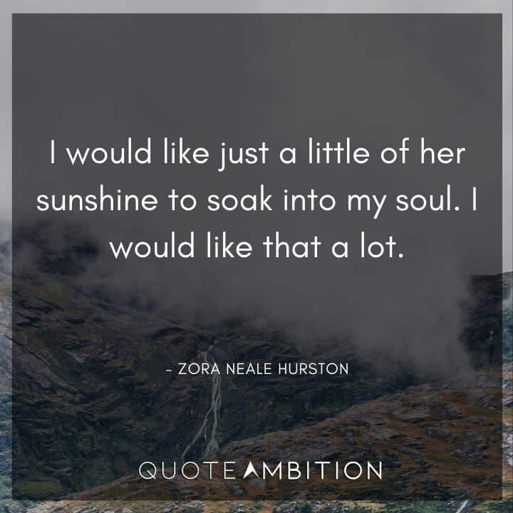 Zora Neale Hurston Quote - I would like just a little of her sunshine to soak into my soul.