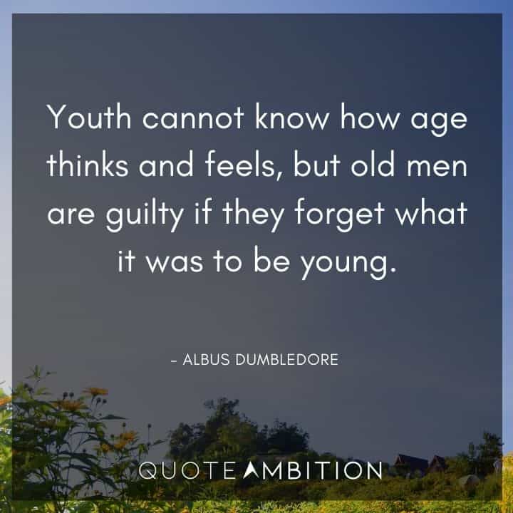 Albus Dumbledore Quote - Youth cannot know how age thinks and feels, but old men are guilty if they forget what it was to be young.