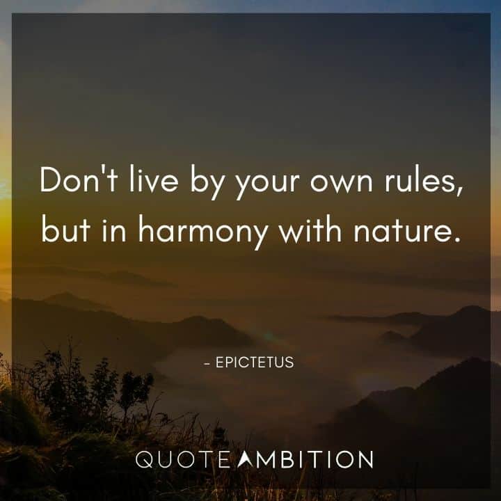 Epictetus Quote - Don't live by your own rules, but in harmony with nature.