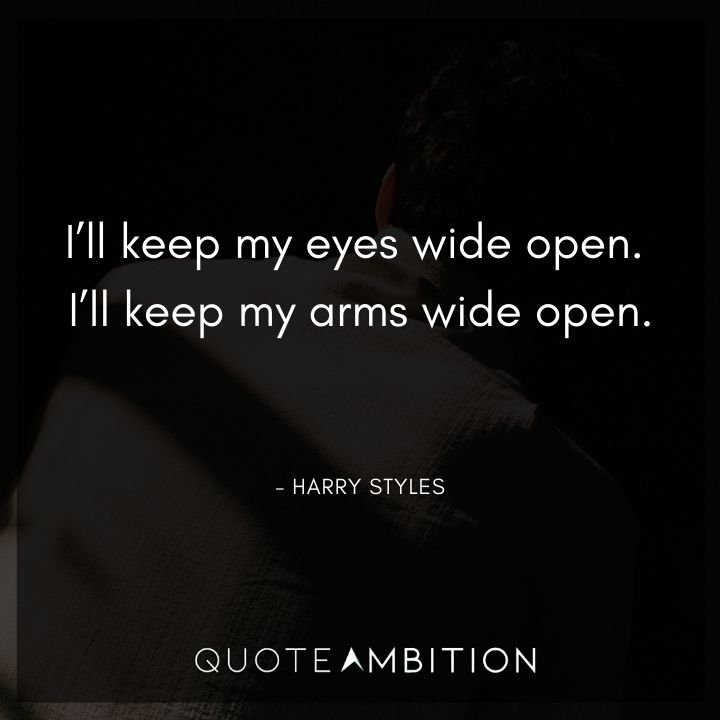 Harry Styles Quote - I'll keep my eyes wide open. I'll keep my arms wide open.