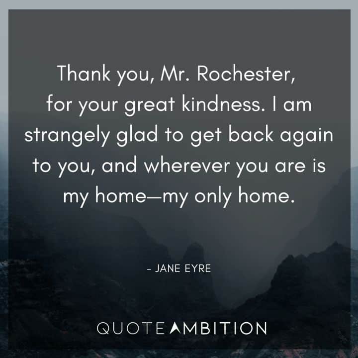 Jane Eyre Quote - I am strangely glad to get back again to you, and wherever you are is my home - my only home.