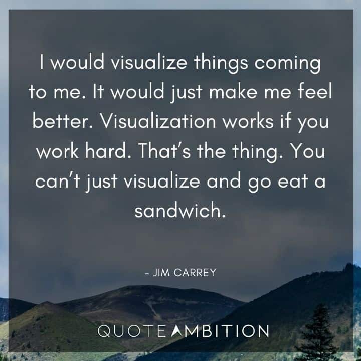 Jim Carrey Quote - I would visualize things coming to me. It would just make me feel better. Visualization works if you work hard.