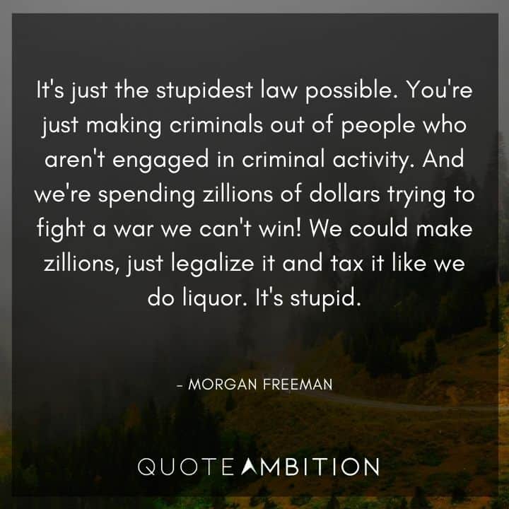 Morgan Freeman Quote - It's just the stupidest law possible. You're just making criminals out of people who aren't engaged in criminal activity. 