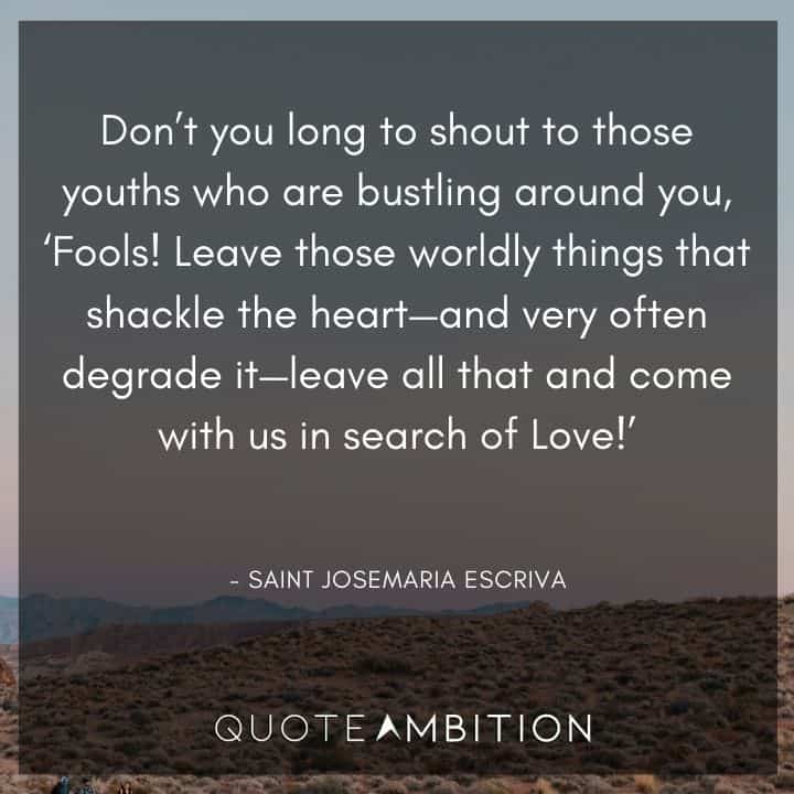 Wedding Quote - Leave those worldly things that shackle the heart - and very often degrade it - leave all that and come with us in search of Love!