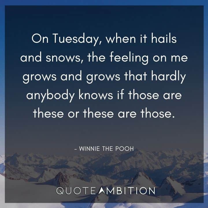 Winnie The Pooh Quote - On Tuesday, when it hails and snows, the feeling on me grows and grows that hardly anybody knows if those are these or these are those.